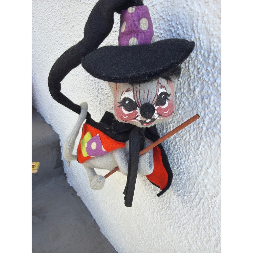 Annalee Mobilitee Halloween Witch Mouse Plush 7" Vintage 1980 Grey Felt